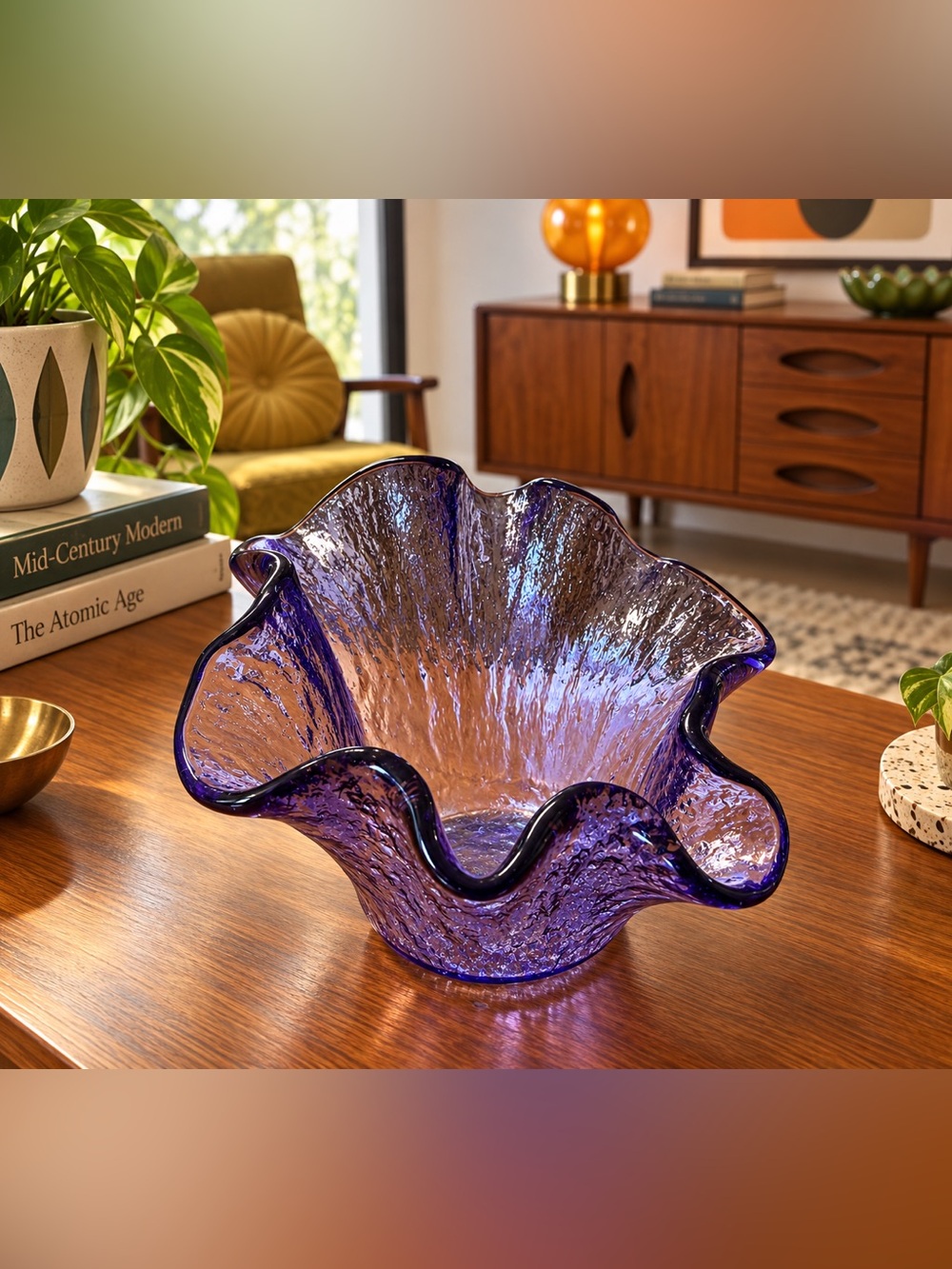 Vintage Mid Century Modern Iridescent Amethyst Purple Large Vase Art Glass MCM